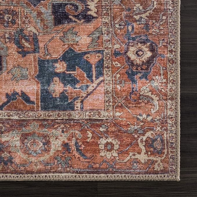 Bloom Rugs Washable 6' x 9' Rug - Beige/Terracotta Traditional Area Rug for Living Room, Bedroom, Dining Room, and Kitchen - Exact Size: 6' x 9'