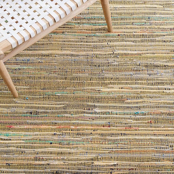 SAFAVIEH Rag Rug Collection Area Rug - 5' x 8', Yellow & Multi, Handmade Boho Stripe Cotton, Ideal for High Traffic Areas in Living Room, Bedroom (RAR121H)