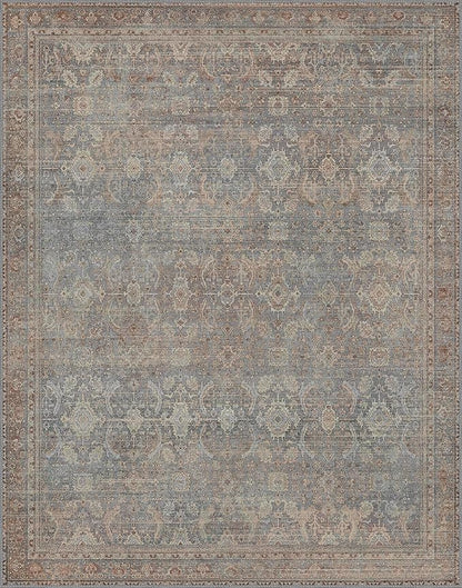 8x10 Area Rug Machine Washable Boho Rug for Living Room,Ultra-Thin Low Pile Carpet,Lightweight Indoor Printed Rug,Non Slip Floral Area Rug for Bedroom, Dining Room, Home Office,Grayish Blue