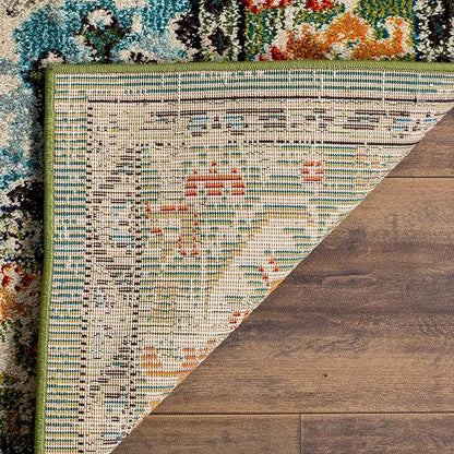 SAFAVIEH Monaco Collection X-Large Area Rug - 11' x 15', Forest Green & Light Blue, Medallion Distressed, Non-Shedding & Easy Care, Ideal for High Traffic Areas in Living Room, Bedroom (MNC243F)