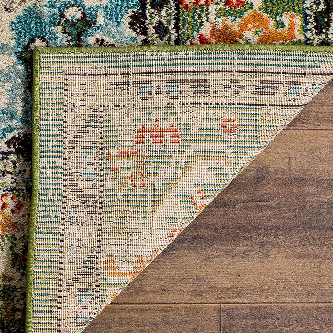 SAFAVIEH Monaco Collection Area Rug - 8'8" Square, Forest Green & Light Blue, Medallion Distressed Design, Non-Shedding & Easy Care, Ideal for High Traffic Areas in Living Room, Bedroom (MNC243F)
