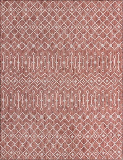 Unique Loom Outdoor Trellis Collection Area Rug - Tribal Trellis (10' x 13' 1" Rectangle, Rust Red/ Ivory)