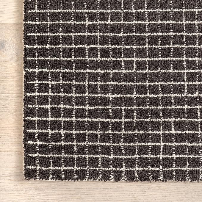 Rugs USA 2'6" x 8' Melrose Checked Wool Indoor Runner Rug, Contemporary Farmhouse Charcoal/Ivory for Living Room, Bedroom, Office, Entryway, Hallway