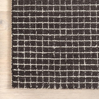Rugs USA 2'6" x 8' Melrose Checked Wool Indoor Runner Rug, Contemporary Farmhouse Charcoal/Ivory for Living Room, Bedroom, Office, Entryway, Hallway