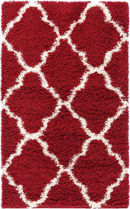 SAFAVIEH Dallas Shag Collection Accent Rug - 3' x 5', Red & Ivory, Trellis Design, Non-Shedding & Easy Care, 1.5-inch Thick Ideal for High Traffic Areas in Entryway, Living Room, Bedroom (SGD257Q)