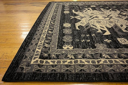 Unique Loom Taftan Collection Border Geometric Tribal Inspired Design Area Rug (8' 0 x 10' 0 Rectangular, Black/ Gray)