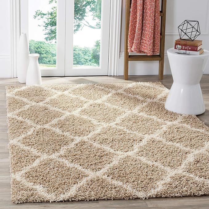 SAFAVIEH Dallas Shag Collection Accent Rug - 2'3" x 4', Ivory & Dark Grey, Trellis, Non-Shedding & Easy Care, 1.5-inch Thick Ideal for High Traffic Areas in Foyer, Living Room, Bedroom (SGD257H)