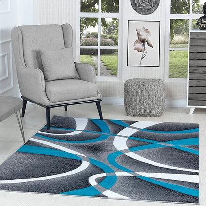 GLORY RUGS Modern Area Rug 5x7 Turquoise Swirls Carpet Bedroom Living Room Contemporary Dining Accent