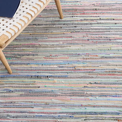 SAFAVIEH Rag Rug Collection Runner Rug - 2'3" x 9', Grey & Multi, Handmade Boho Stripe Cotton, Ideal for High Traffic Areas in Living Room, Bedroom (RAR121M)