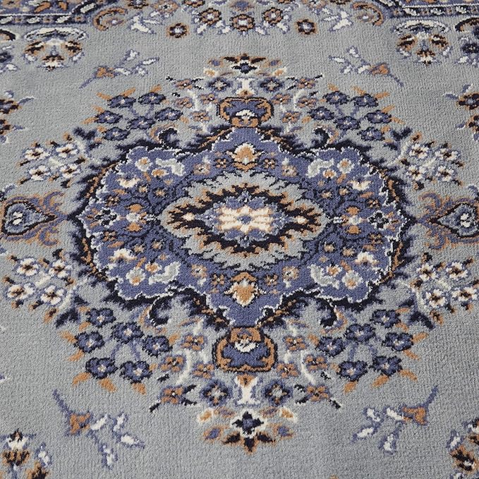 Home Dynamix Premium Sakarya Traditional Medallion Border Area Rug, Silver, 1'9"x7'2" Runner