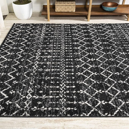 JONATHAN Y Boho Vintage Diamond Black/Ivory Indoor Area Rug 8X10 ft, Moroccan Hype for Living Room, Bedroom, Kitchen, Office, Easy-Cleaning, High Traffic, Pet-Friendly, Non-Shedding (MOH101D-8)
