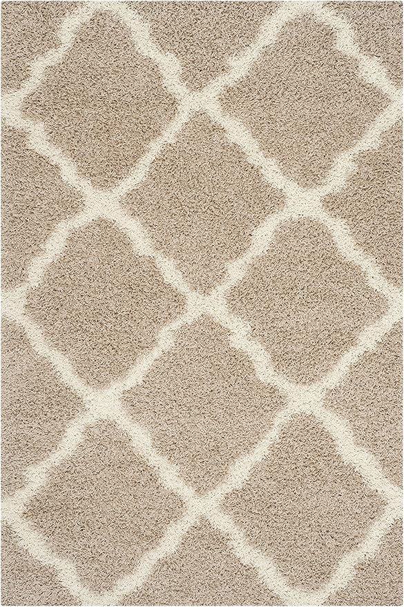 SAFAVIEH Dallas Shag Collection X-Large Area Rug - 11' x 15', Beige & Ivory, Trellis Design, Non-Shedding & Easy Care, 1.5-inch Thick Ideal for High Traffic Areas in Living Room, Bedroom (SGD257D)