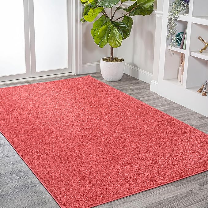 Eyely UES100E-8 Supersoft Haze Solid Low-Pile Indoor Area Rug Casual;Contemporary;Solid;Traditional, Bedroom, Kitchen, Living Room, Easy-Cleaning, Non-Shedding, 8 X 10, Red