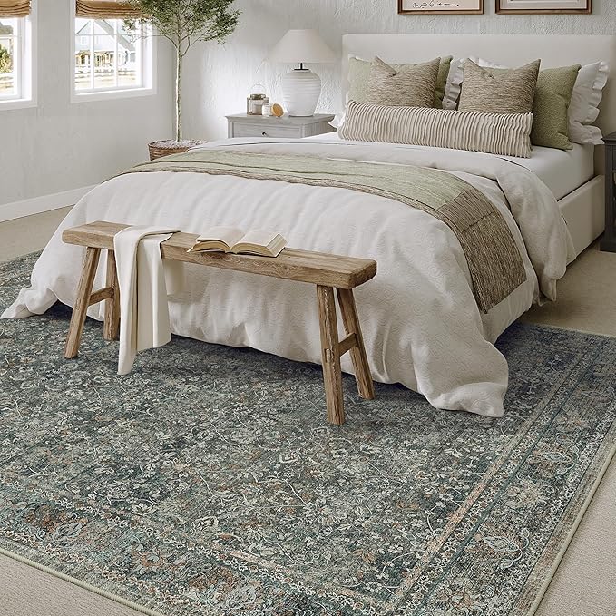 Area Rug 5x7 Gray Living Room Washable Vintage Carpet Non Slip Indoor Retro Traditional Grey Accent Throw Large Rug for Office Kitchen Bedroom Dining Room