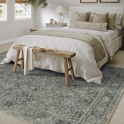 Area Rug 5x7 Gray Living Room Washable Vintage Carpet Non Slip Indoor Retro Traditional Grey Accent Throw Large Rug for Office Kitchen Bedroom Dining Room