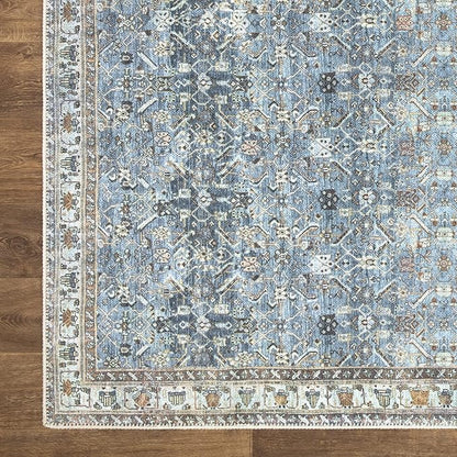 Bloom Rugs Washable Non-Slip 10 ft Runner - Blue/Beige Traditional Runner for Entryway, Hallway, Bathroom, and Kitchen - Exact Size: 2.5' x 10'