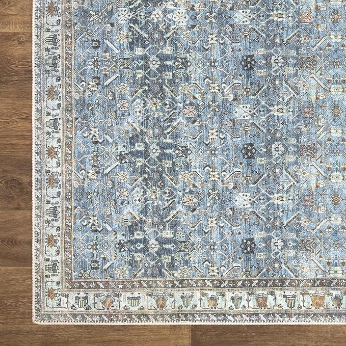 Bloom Rugs Washable Non-Slip 5' x 7' Rug - Blue/Beige Traditional Area Rug for Living Room, Bedroom, Dining Room, and Kitchen - Exact Size: 5' x 7'