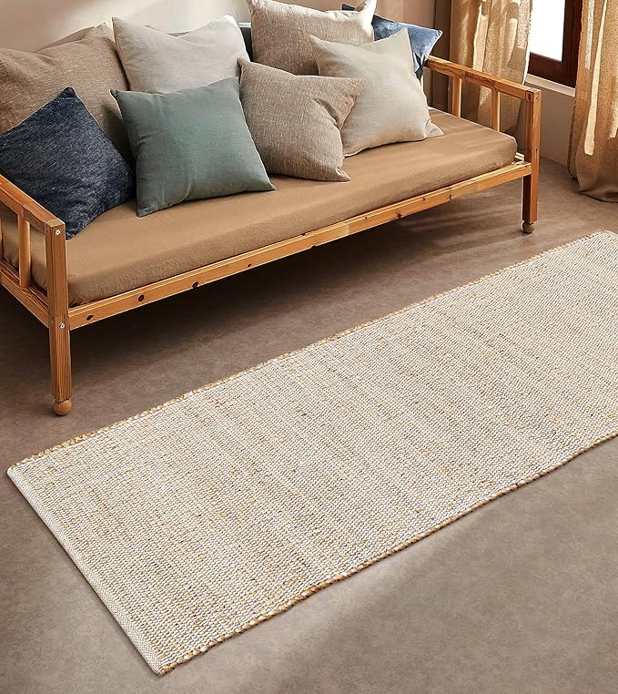Savi Home Jute Cotton Hand Woven Area Runner Rug 2'x4.3', Natural Fibers, Rustic Farmhouse Style Rug, Vintage Bohemian Decor Rug for Bedroom, Dinning Room, Hallway, Office