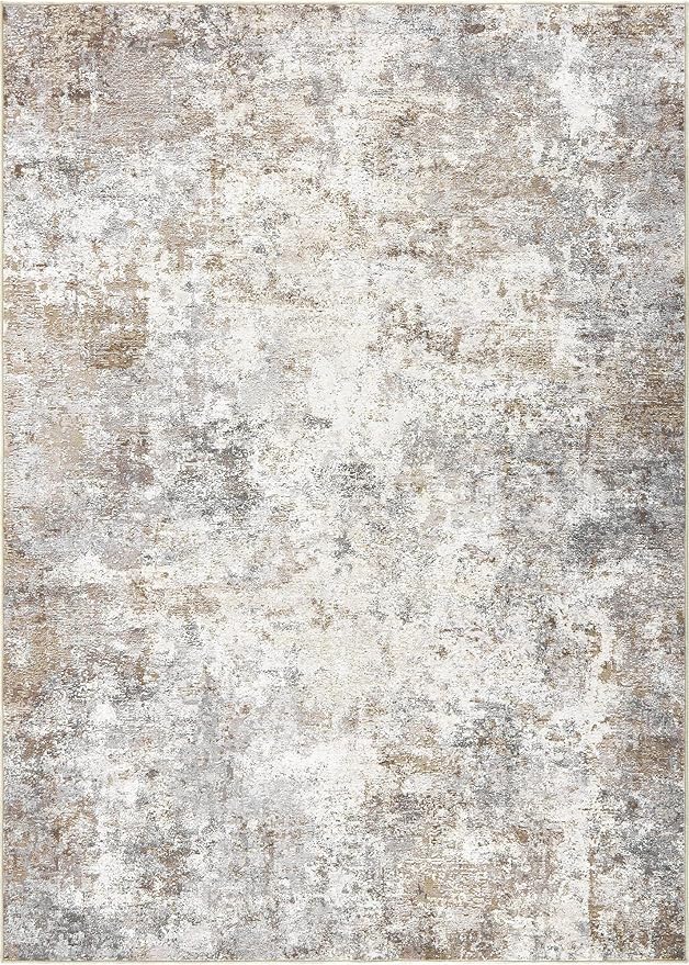12x15 Area Rug Living Room Rugs - Washable Neutral Modern Abstract Soft Thin Large Rug Indoor Floor No Slip Rug Carpet for Bedroom Under Dining Table Home Office Decor - Brown Grey