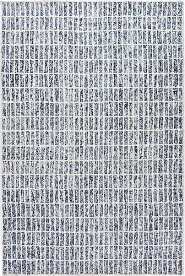 Hand-Tufted 100% Wool Area Rug – Unique Modern Geometric Grid Pattern, Soft Plush Textured Carpet for Living Room, Bedroom, Dining Room & Entryway (Denim Blue, 5' x 7')