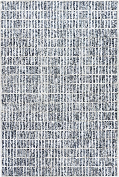 Hand-Tufted 100% Wool Area Rug – Unique Modern Geometric Grid Pattern, Soft Plush Textured Carpet for Living Room, Bedroom, Dining Room & Entryway (Denim Blue, 6' x 9')