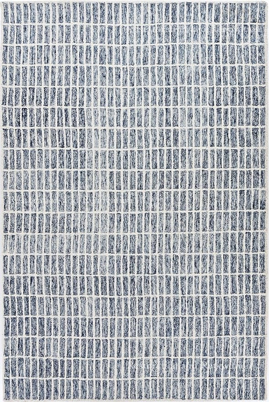 Hand-Tufted 100% Wool Area Rug – Unique Modern Geometric Grid Pattern, Soft Plush Textured Carpet for Living Room, Bedroom, Dining Room & Entryway (Denim Blue, 5' Round)