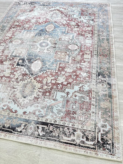 Fame Living Faded Oushak Rug, Turkish Vintage Floral Pastel Large Oversized Area Rugs for Living Room Dining Bedroom Kitchen Bathroom Nursery (848CrNv, 2' x 3')