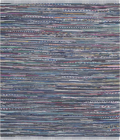 SAFAVIEH Rag Rug Collection Area Rug - 6' Square, Purple & Multi, Handmade Boho Stripe Cotton, Ideal for High Traffic Areas in Living Room, Bedroom (RAR121D)