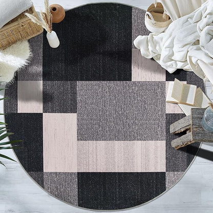 Rugshop Gray Modern Geometric Boxes Non-Slip Area Rug Non-Shedding for Dining Room, Living Room and Foyer, 8' Round