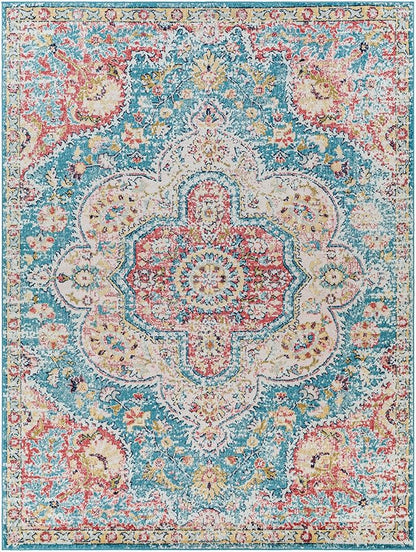 Livabliss Area Rugs - 8x10 Romaine Vintage Boho Navy Sky Blue Rose Area Rug for Living Room Bedroom - Floral Medallion Stain Resistant Carpet for Kitchen, Nursery, Office (7'10" x 10'3")