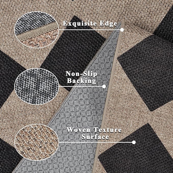 Checkered Easy Jute Entryway Rug 2x3 Indoor Outdoor Front Door Mat Washable Non Slip Farmhouse Neutral Low Pile Small Rug for Entryway Proch Kitchen