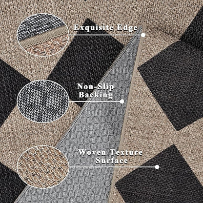 Checkered Easy Jute Entryway Rug 2x3 Indoor Outdoor Front Door Mat Washable Non Slip Farmhouse Neutral Low Pile Small Rug for Entryway Proch Kitchen