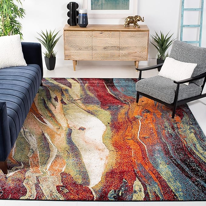 SAFAVIEH Glacier Collection Accent Rug - 2'7" x 5', Red & Green, Modern Abstract Design, Non-Shedding & Easy Care, Ideal for High Traffic Areas in Entryway, Living Room, Bedroom (GLA126Q)