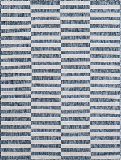 Unique Loom Outdoor Striped Collection Area Rug - Striped (5' 3" x 7' 1" Rectangle Blue/Ivory)