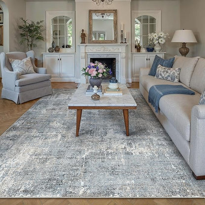 Machine Washable Area Rug 6x9 Grey Large Living Room Indoor Accent Rug Neutral Modern Abstract Low Pile Carpet Non Slip Distressed Throw Rug Bedroom Office Dining Room