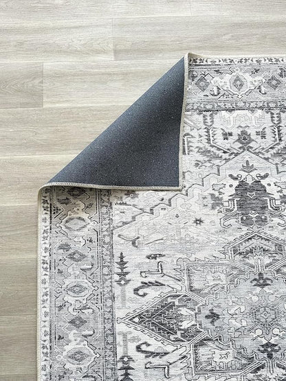 Fame Living Faded Oushak Rug, Turkish Vintage Floral Pastel Large Oversized Area Rugs for Living Room Dining Bedroom Kitchen Bathroom Nursery (848CrNv, 2' x 3')
