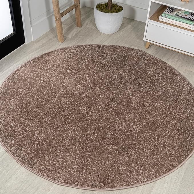Eyely UES100J-6R Supersoft Haze Solid Low-Pile Indoor Area Rug, Coastal, Bohemian, Minimalist, Classic, Casual for Bedroom,Kitchen,Living Room,Non Shedding,Easy-Washing, Brown, 6' Round