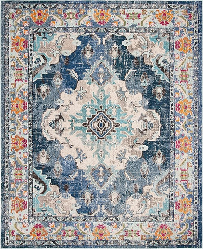 SAFAVIEH Monaco Collection X-Large Area Rug - 11' x 15', Navy & Light Blue, Medallion Distressed Design, Non-Shedding & Easy Care, Ideal for High Traffic Areas in Living Room, Bedroom (MNC243N)