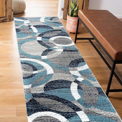 Rugshop Contemporary Modern Circles Abstract Runner Rug 2' x 7'2" Blue