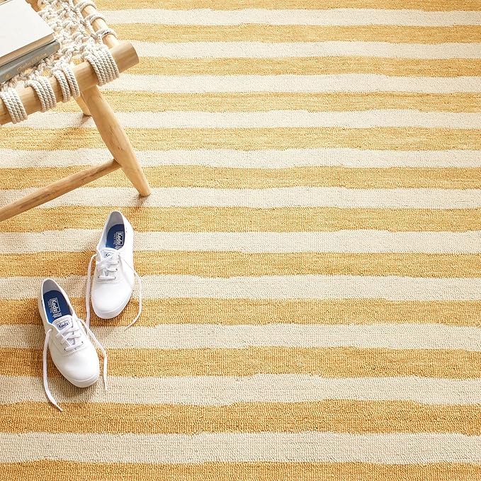 Dash & Albert Silas Stripe Gold Hand Micro Hooked Wool Rug, 5 X 8 Feet, Yellow/Orange Stripe Pattern - Premium Luxury Hotel Quality Soft Breathable Hypoallergenic Machine Washable Easy Care All