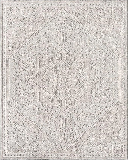 Well Woven Harlow Collection Cloud Medallion Ivory - Modern Tribal Minimalist 5x7 Area Rug - Ideal for Living Room, Dining Room & Bedroom - Durable, Stain Resistant & Easy to Clean