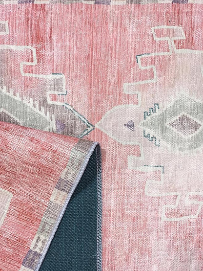 Fame Rugs Turkish Rug. Washable Vintage Oriental Antique Inspired Traditional Doormat Small Modern Area Rugs Luxury Entryway Entry Bedroom Bathroom Kitchen (379PP, 2'5 x 6'9)