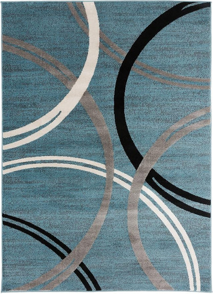 Rugshop Modern Wavy Circles Design Area Rug, Fade-Resistant Carpet for Living Room, Bedroom, or Office, Blue, 6'6" x 9'