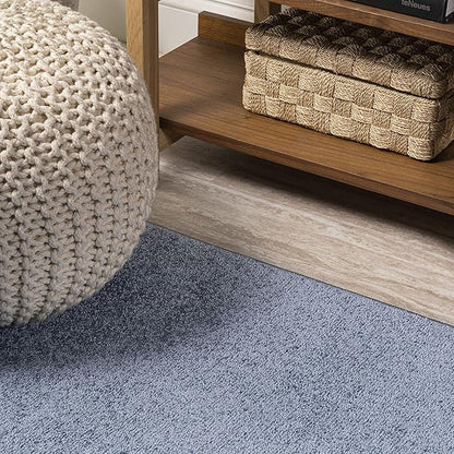 Eyely UES100F-5R Supersoft Haze Solid Low-Pile Indoor Area Rug Casual;Contemporary;Solid;Traditional, Bedroom, Kitchen, Living Room, Easy-Cleaning, Non-Shedding, 5' Round, Classic Blue