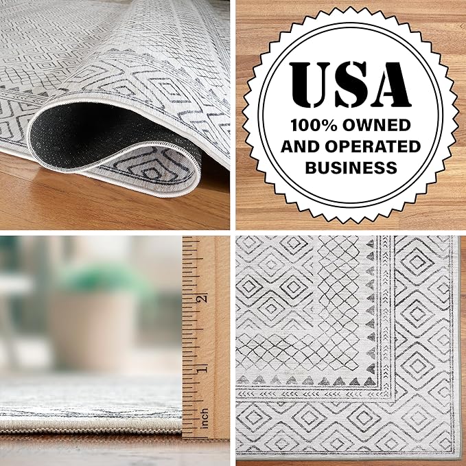 ReaLife Rugs Machine Washable Area Rug - Living Room Bedroom Bathroom Kitchen Entryway Office - Padded Low Pile Stain Resistant Premium - Boho Farmhouse Vintage - Aria - Ivory 5' x 7'