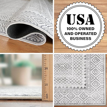 ReaLife Rugs Machine Washable Area Rug Runner - Living Room Bedroom Bathroom Kitchen Entryway Office - Padded Low Pile Stain Resistant Premium - Boho Farmhouse Vintage - Aria - Ivory 2'6" x 6'