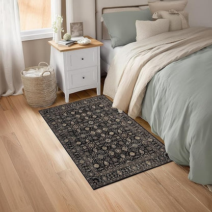 Area Rug Non Slip Machine Washable Ultra Soft Living Room/Bedroom/Kitchen/Outdoor/Classroom Black Gold, 2'×3'