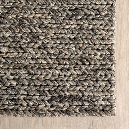 Nuloom Penelope Grey/Brown, 6' x 9', Hand-Braided, Wool & Cotton, Soft and Textured, High Traffic, Stain Resistant, Easy Clean, Durable Area Rug for Bedroom, Living Room, Dining, Foyer, Entryway