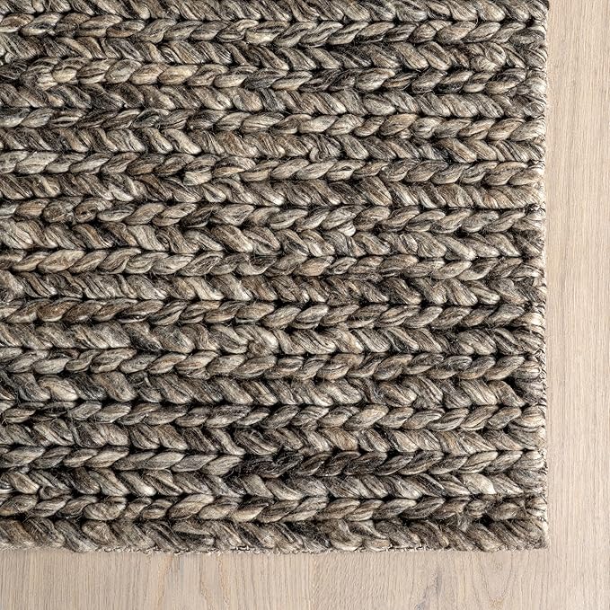 Nuloom Penelope Grey/Brown, 5' x 8', Hand-Braided, Wool & Cotton, Soft and Textured, High Traffic, Stain Resistant, Easy Clean, Durable Area Rug for Bedroom, Living Room, Dining, Foyer, Entryway
