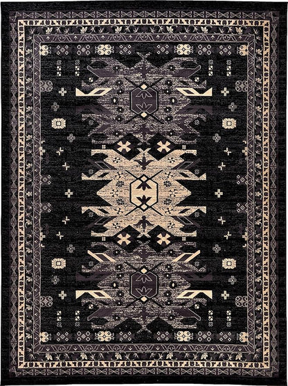 Unique Loom Taftan Collection Border Geometric Tribal Inspired Design Area Rug (9' 10 x 13' 0 Rectangular, Black/ Gray)
